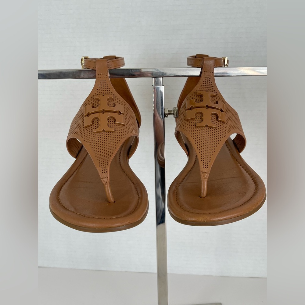 Tory Burch Brown Leather Sandals with T-Strap Design - Picture 6 of 11